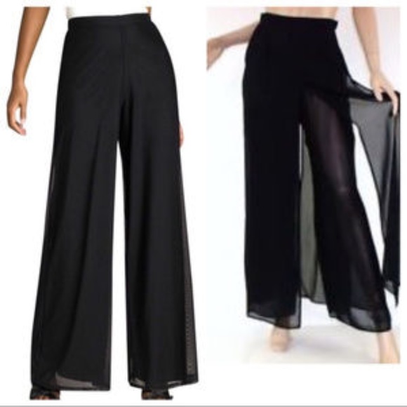 Vintage Tadashi Shoji Black Chiffon Panel Pant, Size 12 - Picture 2 of 9